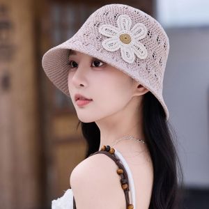 FLYING 3D Flower Embroidered Fisherman Hat Foldable Hollow Breathable Straw Hat Trend Woven Bucket Hat Summer