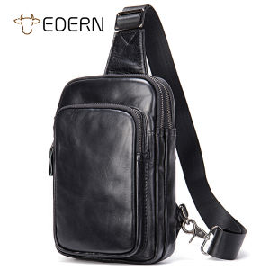 EDERN Genuine Leather Chest Bag for Men Retro Casual Mens Crossbody Bags Waterproof Cowhide Sling Bag Outdoor Travel Shoulder Bag