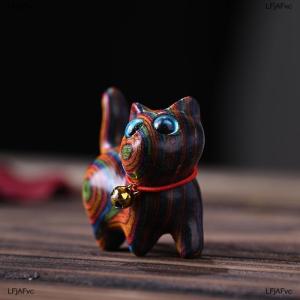 [COD] LFjAFvc Rainbow Wood Carving Cat Sculptures Cat Ornaments Cute Colored Wooden Cat Desktop Office Accessories Home Decor Gift Souvenirs