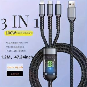 100W สายชาร์จเร็ว 3 in 1 ชาร์จเร็ว 6A สายชาร์จ 3 หัวUSB to Type C Micro นำไปใช้กับ Samsung oppo xiaomi สายชาร์จ สายชาร์จเร็วแท้ สายชาร์จ Fast Charging Charge Cable 1.2M