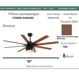 52-inch ceiling fan 6 speeds plywood two-color fan blade fan equipped with LED fan light and silent DC motor power ceiling fan light dining room living room fan light bedroom modern simple home inverter ceiling fan: