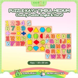 Puzzle Medium Chunky Huruf Besar Angka Ukuran 20x20cm
