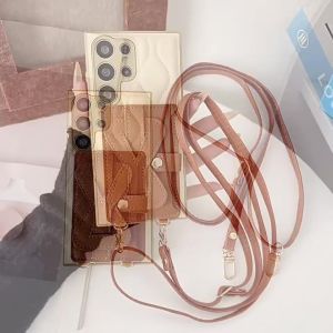 Ốp Lưng Da Cho Samsung S26 Ultra / S25 Ultra / S24 Ultra TPU Chỉ Nổi Dạng Ví Có Dây Đeo Dài - BUM STORE GALAXY CASE