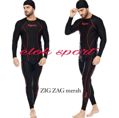 Setelan Baju Renang Pria Spandeks Lycra Motif Zig Zag Warna Abu/Abu Silver/Biru/Merah