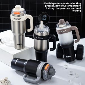 MP0Y เคลือบเซรามิก แก้วเก็บความเย็นพร้อมหลอด 40ออนซ์ 1200มล. ฉนวนหรือการระบายความร้อน ขวดน้ำ ทนทาน พร้อมที่จับ ถ้วยเก็บความร้อน