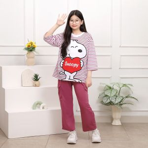 Setelan Cargo Anak Perempuan Usia 4-12 Tahun Motif Salur Bahan Vista Terry