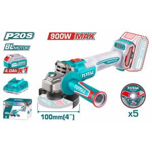 Bộ máy mài góc không chổi than dùng pin 20v Total TAGLI261021 1 pin 4ah 1 sạc