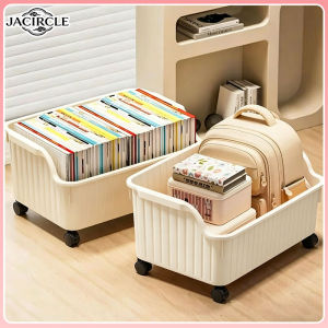 JACIRCLE Book Storage Box with Wheels for Students Classroom Book Bag Desktop Storage Plastic under Desk Der Organizer