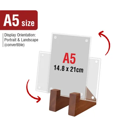 Tatum Wooden T-shape Acrylic Stand | Solid Wooden Table Acrylic Display Stand | Transparent Acrylic Stand | Table Poster Stand | Basic Applied