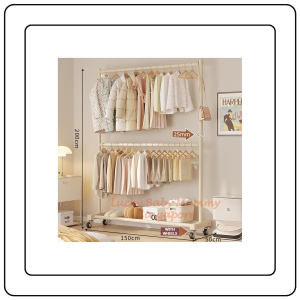 【JJ HOME】Double Layer Clothes Drying Rack/Heavy Duty Stainless Steel With Wheel/Indoor Outdoor Laundry Stand