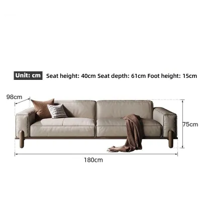 Minimalist leather solid wood tall tofu block sofa Nordic living room sofa