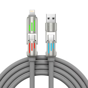Rocoren 4 In 1 240W 4 In 1 Fast Charging Cable USB Type C Zinc Alloy Charger Data Cord 2 In 2 Silica Gel USB Flash Charger Cord