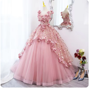 GAUN WEDDING / GAUN PERNIKAHAN BUNGA BIRU / DRESS FLORAL MEWAH / GAUN PENGANTIN CANTIK PESTA