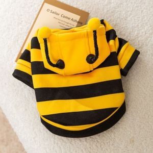 VIVIDI Breathable Pet Bee Costume Hooded Soft Winter Warm Cat Dog Clothes Cute Stripes Design Bee Cosplay Costume Pet Supplies