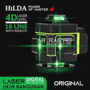 Hilda Mesin Self Leveling Laser 4D 16 Line with Remote Laser Meter Pengukur Jarak 360° Derajat Rotary Garis Vertikal Dan Horizontal Tukang Bangunan Ukur Rata Plafon Keramik Kayu Siku Akurasi Tinggi Dan Presisi
