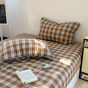Dansunreve Cotton Plaid Fittedsheet Garterized Non-slip Bedsheet 1200TC Super Soft Breathable Ikea Bed Sheet Single/Super Single/Queen/King