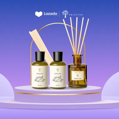 Pristine Reed Diffuser + Refill Bundle | Maldives Villa | Hotel Series | Essential Oil | 180ml | Refills for Reed Diffuser