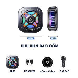 Quạt tản nhiệt điện thoại sò lạnh SL54 từ tính có ngàm kẹp rời màn hình hiển thị nhiệt độ Led RGB Gaming