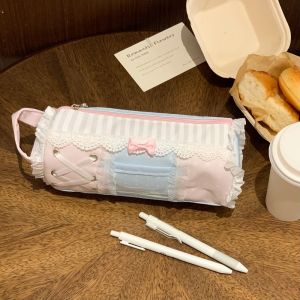 SLIGHTDELVE Dung lượng lớn Hộp đựng bút bằng ren Đã in Cung tên Túi đựng bút chì chấm bi Chống bám bẩn Sáng tạo Túi đựng văn phòng phẩm có khóa kéo Vật tư văn phòng phẩm trường học