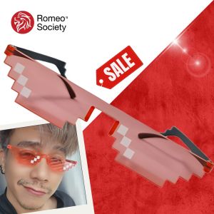 แว่นตาแฟชั่น CGRS114 แว่นกันแดด สไตล์โมเสก ไร้กรอบ Thug Life Pixel (สีส้ม) แว่นผู้ชาย ใส่แล้วเท่