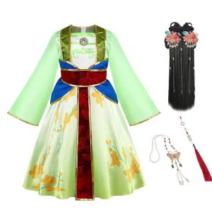 Mulan Cosplay Costume Girl Chinese-style Long-sleeved Hanfu with Hair Accessories Necklace Halloween Girl Hero Costume2026