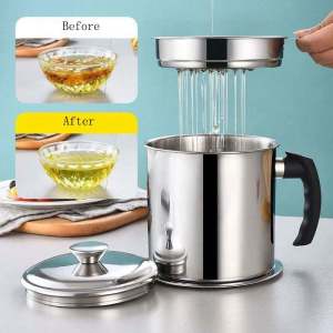 1.8L Oil Strainer Stainless Pot Kitchen Oil Container Cooking Oil Dispenser with Lid Oil Filter Pot