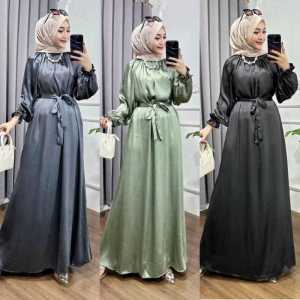 Dress Wanita Terbaru Gamis Wanita Bahan Cradenza Silk Premium Tali Ikat Pinggang Terpisah Gamis