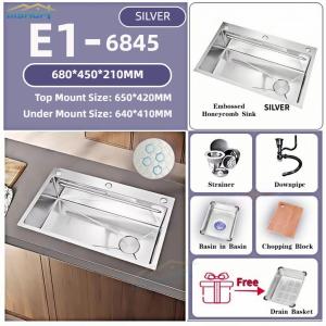 [SG Seller]Kitchen Thickened Honeycomb Embossed Large Single Sink Household SUS 304 stainless steel sink Vegetable Basin