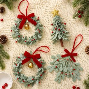 NALANILI Trang trí hình nón thông dây chuyền hình cây thông Noel Vải không dệt Tự làm đồ trang trí Giáng sinh. Thanh lịch Đồ trang trí hình chuông Giáng sinh Cây thông Noel