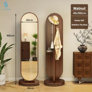 [SG Stock]Mobile Vertical Dressing Mirror with Integrated Coat Rack Bedroom Decorative Mirror Rotating Full-Length Floor Mirror