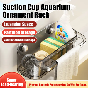 Suction Cup Sink Rack Rag Drain Basket Home Kitchen Double Layer Multifunctional Integrated Wall Mounted Storage Rack多功能一体壁挂式收纳架