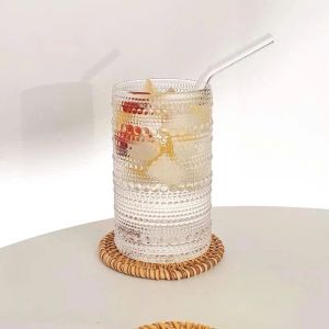 Bộ 6 Ly Thủy Tinh Trụ Họa Tiết Giọt Nước 440ml G-House Ly Uống Nước Sinh Tố Cocktail Decor Cao Cấp