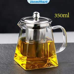 ItemMart 350ml/550ml/750ml/950ml Heat Resistant Glass Teapot with Stainless Steel Filter For Home Office Tea Set