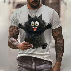 [Local Stock] HBESTY Cute Cat Pattern T-Shirt For Men Animal 3D Printed T Shirts Summer Fashion Casual Street Short Sleeve Tees Loose Crew Neck Tops
