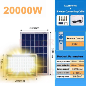 【3000K-Warm】New Solar Light Outdoor Waterproof 50000W Solar Spotlight Bright Garden Light with RC