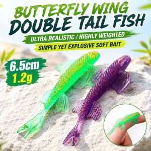 YESHE Floating Butterfly Fin Fork Tail Swimbait Reflective Sequins 6.5CM Fork Tail Soft Shad Lure Professional Lifelike Split Tail Soft Minnow General Fishing Bait