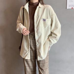 Kemeja Korduroi Wanita Baru Chic Temperamen Atasan Retro Niche Gaya Korea Panjang Kerah