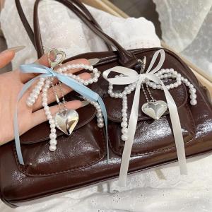 Elegant Bowknot Heart Keychain with Bows Phone Ornament Bag Accessories Handbag Decoration for Fashion Ladies