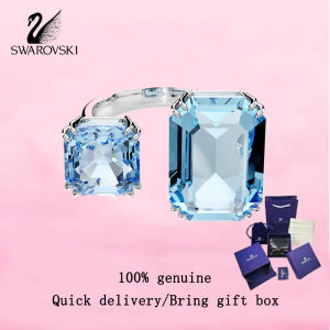 💎 Swarovski 💎 Womens fashion Ring S925 sterling silver octagonal cut blue crystal gemstone M5694139 Millenia open ring Valentines Day gift Birthday gift
