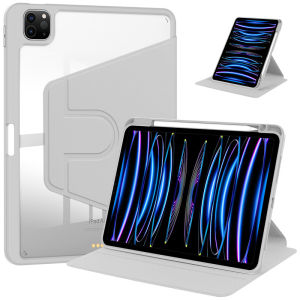 Aigoo Book Rotating Case Compatible with iPad with Pencil Holder 360 Degree Rotation Protective Stand Cover Clear Back Auto Wake/Sleep