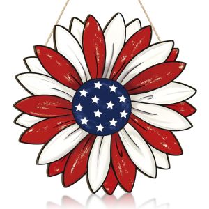 [COD] American Independence Day Wooden Door Sign Holiday Plaque Wall Sign Decoration Hanging Painting