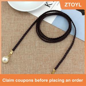 【ZTOYL】 เข็มขัดหนัง PU แบบบางสุดสร้างสรรค์เข็มขัดคาดเอวยางยืดประดับมุกชุดเดรสของผู้หญิงของขวัญเข็มขัดผู้หญิง