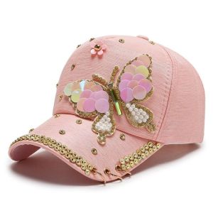 WININ Rhinestones Shiny Baseball Cap Versatile Sequined Butterfly Peaked Cap Fashion Breathable Womens Sun Hat Summer Spring