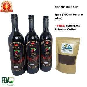 Merci Fruit (Bugnay Wine Bundle of 3 Bottles + 1 FREE-150grams Robusta Coffee - Authentic Highlands Premium Taste)