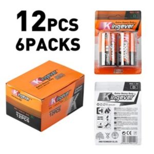 Kingever 100% Original D R20 Extra Heavy Duty 6 Packs 12pcs Battery classic series