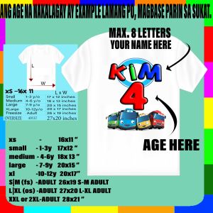TAYO LITTLE BUS DESIGN PERSONALIZED BIRTHDAY T-SHIRT DESIGN CUSTOMIZED DESIGN IN TSHIRT WITH NAME SUBLIMATION PRINT WHITE SHIRT