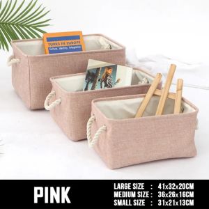 Foldable Linen Storage Bag - Small Medium Large - Non-Woven Organiser Basket - Wardrobe Clothing Clothes Organizer Box Container Toys Multipurpose Portablewith Sturdy Cotton Handles