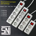 STOP KONTAK socket stopkontak COLOKAN 3 4 5 LUBANG PANJANG KABEL 1,5M 3M 5M 10M KUNINGAN SNI dengan saklar lampu ON OFF. 