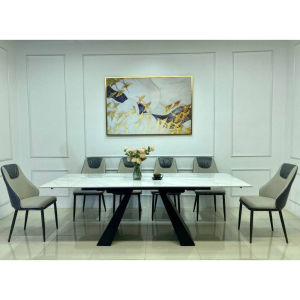 Bàn Ăn Nhập Khẩu Chân Chữ A Sơn Tĩnh Điện Mặt Đá Ceramic Kéo Dài Gấp Cạnh Hiện Đại. Căn Hộ Chung Cư Gia Đình