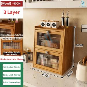 [SG Stock]Bamboo Kitchen Spice Organizer Countertop Bamboo Condiment Rack Glass Door Bamboo Kitchen Cabinet